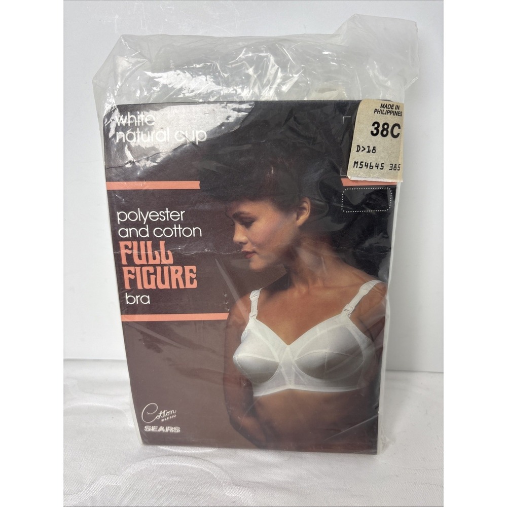 Vintage Sears Full Figure Bra Size 38C White Pointy Cup Cotton Blend No Wire NOS